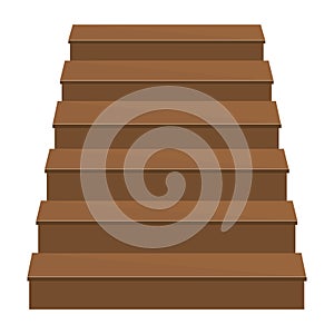 Wood stairs, indoor construction in cartoon style isolated on white background.