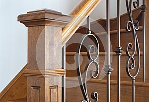 Wood stairs newel handrail staircase home interior classic victorian style