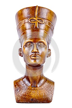 Wood statue of pharaoh on a white background .