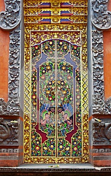 Wood and stone decorative door with traditional asian patterns