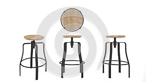 wood stool bar on white background, top view, side