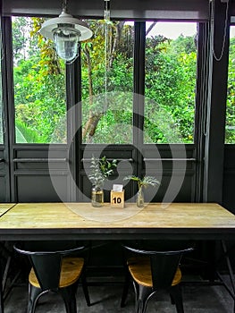 Wood stool in coffeeshop