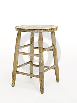 Wood stool on white floor