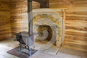 Wood Stove in Log Cabin_4913-1S