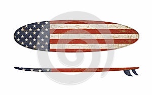Wood Surfboard American flag vintage effect, 3d illustration