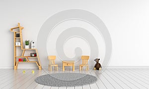 Wood table and chair in child room for mockup, 3D rendering