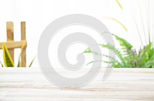 Wood table  with garden background