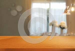 Wood table in modern home room decoration.