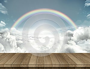 Wood table with with rainbow