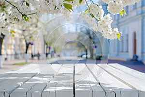 Wood table soft spring background.