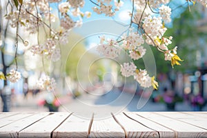 Wood table soft spring background.