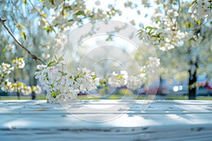 Wood table soft spring background.