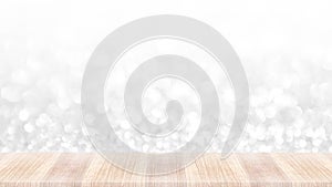 Wood table top on abstract light christmas bokeh background for design