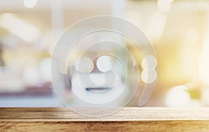 Wood table top with blurred defocus background