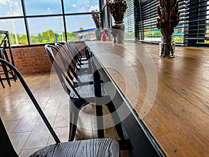 Wood table top cafe photo
