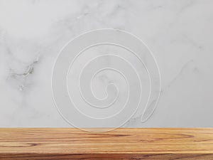 Wood table top on marble texture