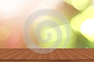 Wood table top on shiny sunlight bokeh background - can used for display your products