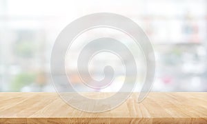 Wood table top on white abstract background form department store