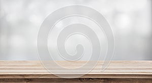 Wood table top on white abstract background.For montage product