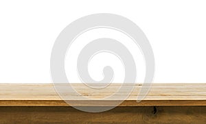 Wood table top on white background.For create product display