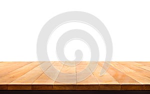 Wood table top on white background.For create product display