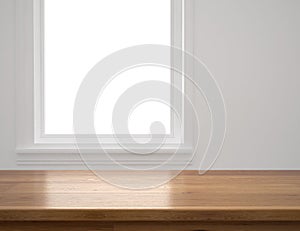 Wood table with window background