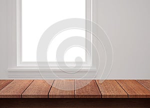 Wood table with window background