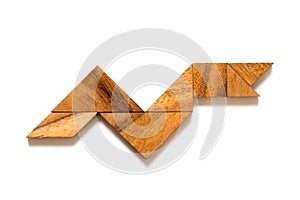Wood tangram in sanke or dragon shape on white background