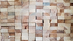 Wood texture background. Lumber industrial wood texture. End end made from machined wooden beam. Glued pine timber beams for