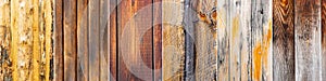 Wood texture collage, wooden fence banner. Close-up