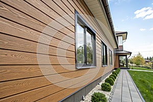 Wood texture composite cladding installation on house