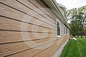 Wood texture composite cladding installation on house