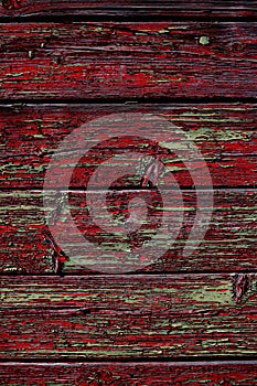 Wood texture. Grunge old wooden red and green painted floor boards background