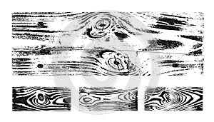 Wood texture white black set. Wooden planks pattern overlay texture. Grunge sketch effect. Crack motif for design wall