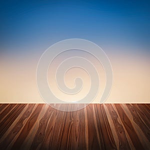 Wood textured on the sun set background