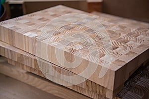 Wood timber construction material for background and texture. close up. Stack of wooden bars. small depth of field