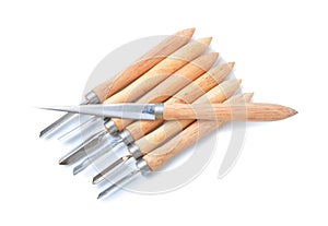 Wood tools isolated on white background.