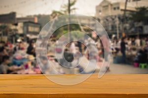 wood top table Blurred Walking Street Market