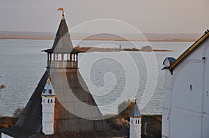 Wood tower of Kremlin and Nero lake in Rostov The Great