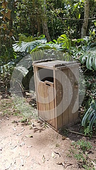 Wood Trash Can in Santa Luzia Park in Maua Sao Paulo Brazil. photo