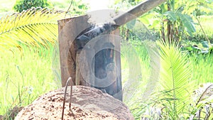 Wood vinegar from charcoal burning by charcoal furnace,