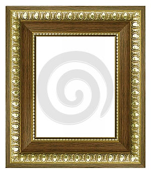 Wood vintage picture and photo frame isolated on white background