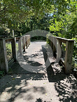 Wood walkway bridge over rogue river