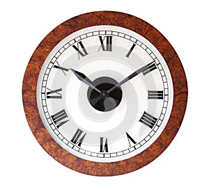 Wood wall clock, isolated