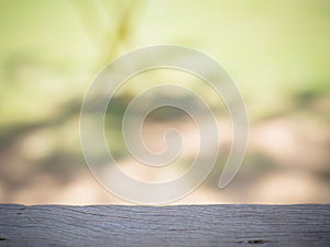 Wood wall floor room design perspectives blur green leaves in graden background