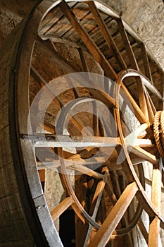 Wood water wheel at St. Mere Eglise, France