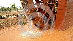 Wood water wheel working