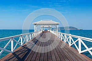 Wood waterfront pavilion in Koh si chang island, Thailand. AsDang Bridge