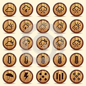 Wood Weather Icons in Brown Background