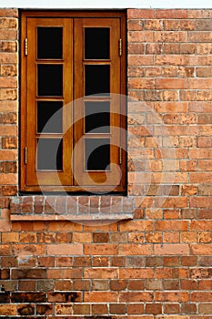 Wood Window and Red Bricks Wall